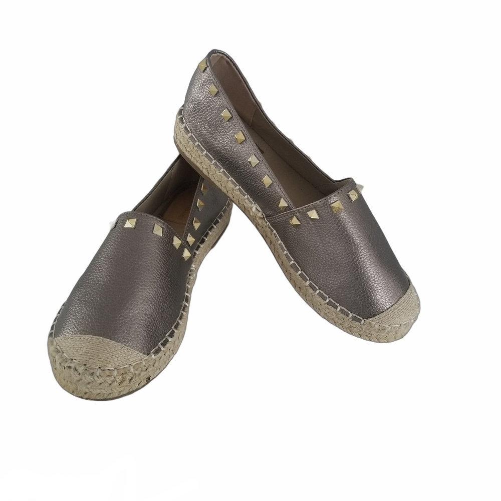 VICTORIA ADAMES rock stud Espadrilles womens Size 10 metallic gray Kylie style